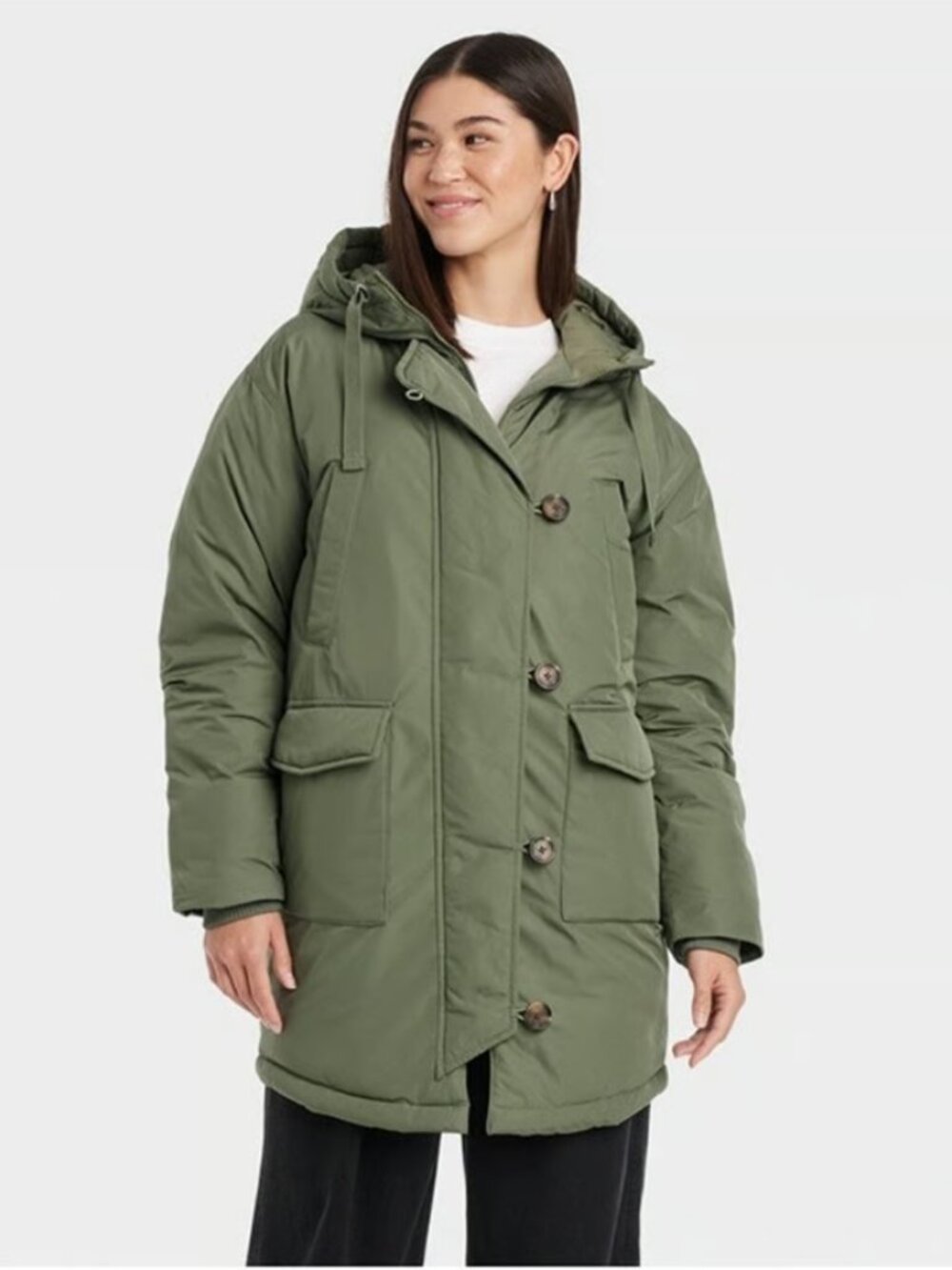 Universal Thread Women’s Long Parka Jacket Olive Green Water-resistant XXL